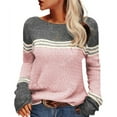 thumbnail image 1 of Gibobby Suéter Divertido Suéter de punto de manga larga para mujer, Top de ganchillo Floral elegante con cuello Rojoondo y a rayas, Top Floral para uso en la oficina, Otoño Invierno (Rosa, S), 1 of 2