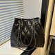 thumbnail image 3 of Women Shoulder Bag Large Capacity Chain Handbag Diamond Pattern Inclined Shoulder Bag for Daily Life Shopping Black One Size, 3 of 4