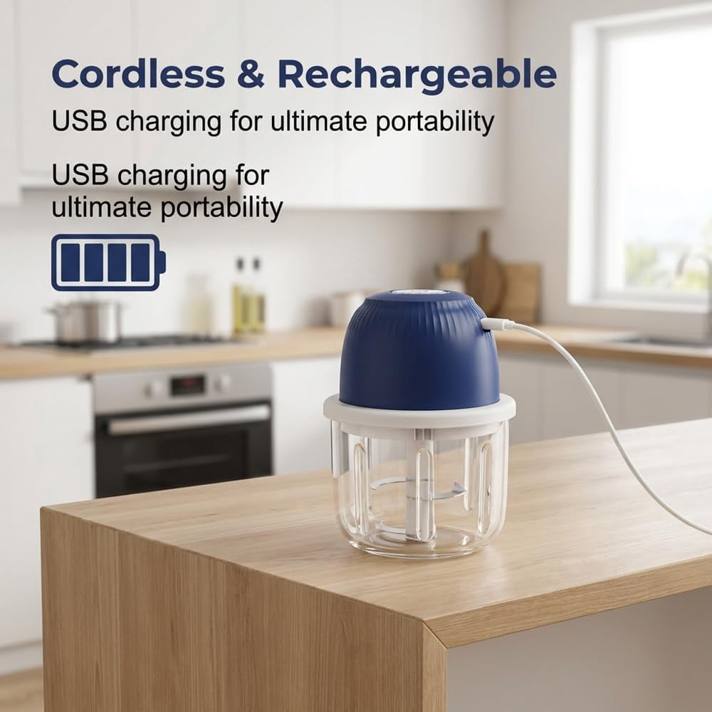 ABCISI Electric Garlic Chopper, Portable Mini Food Processor, Upgrade Cordless Chopper for Home Cooking, Rechargeable Onion Chopper for Kitchen Users (1 * Blue)