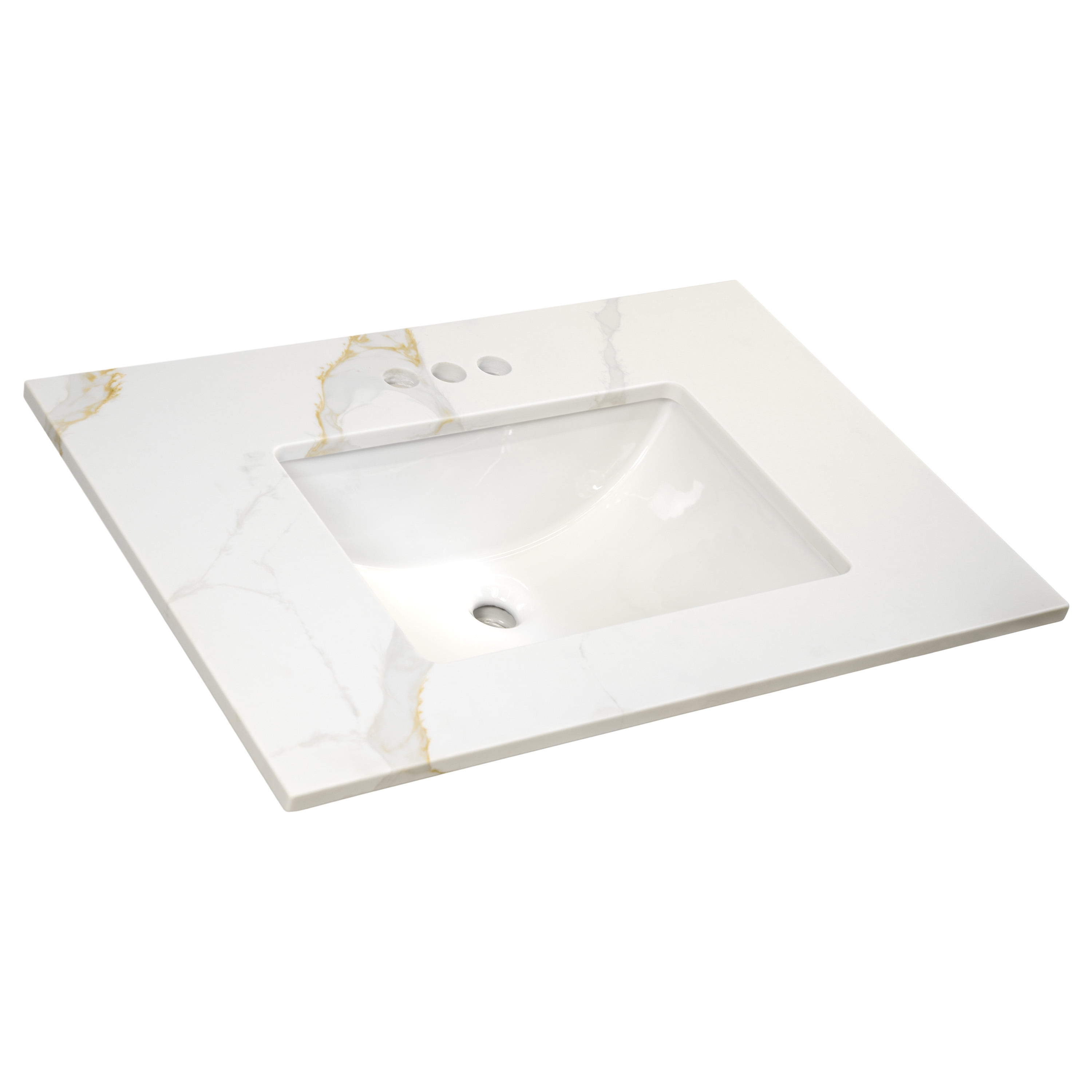 Design House Calesco Calacatta Quartz Bathroom Vanity Top with Sink and Backsplash with 4" Centerset, White/Taupe/Gray