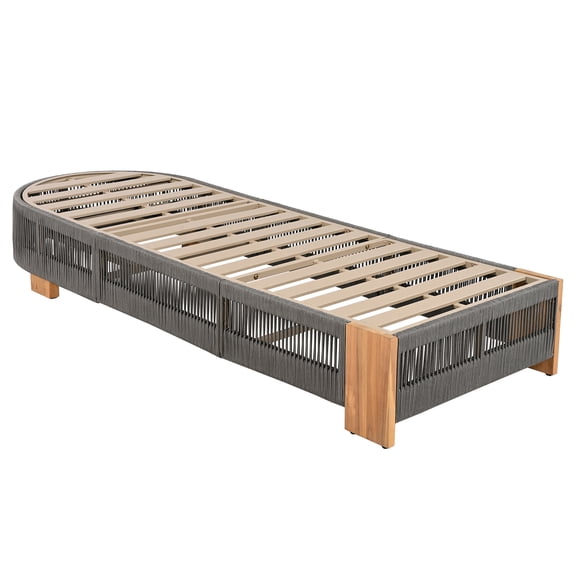 JERFIT Adjustable Acacia Wood Chaise Lounge Chair with Grey Rope for Patio, Poolside, Garden Outdoor Relaxation