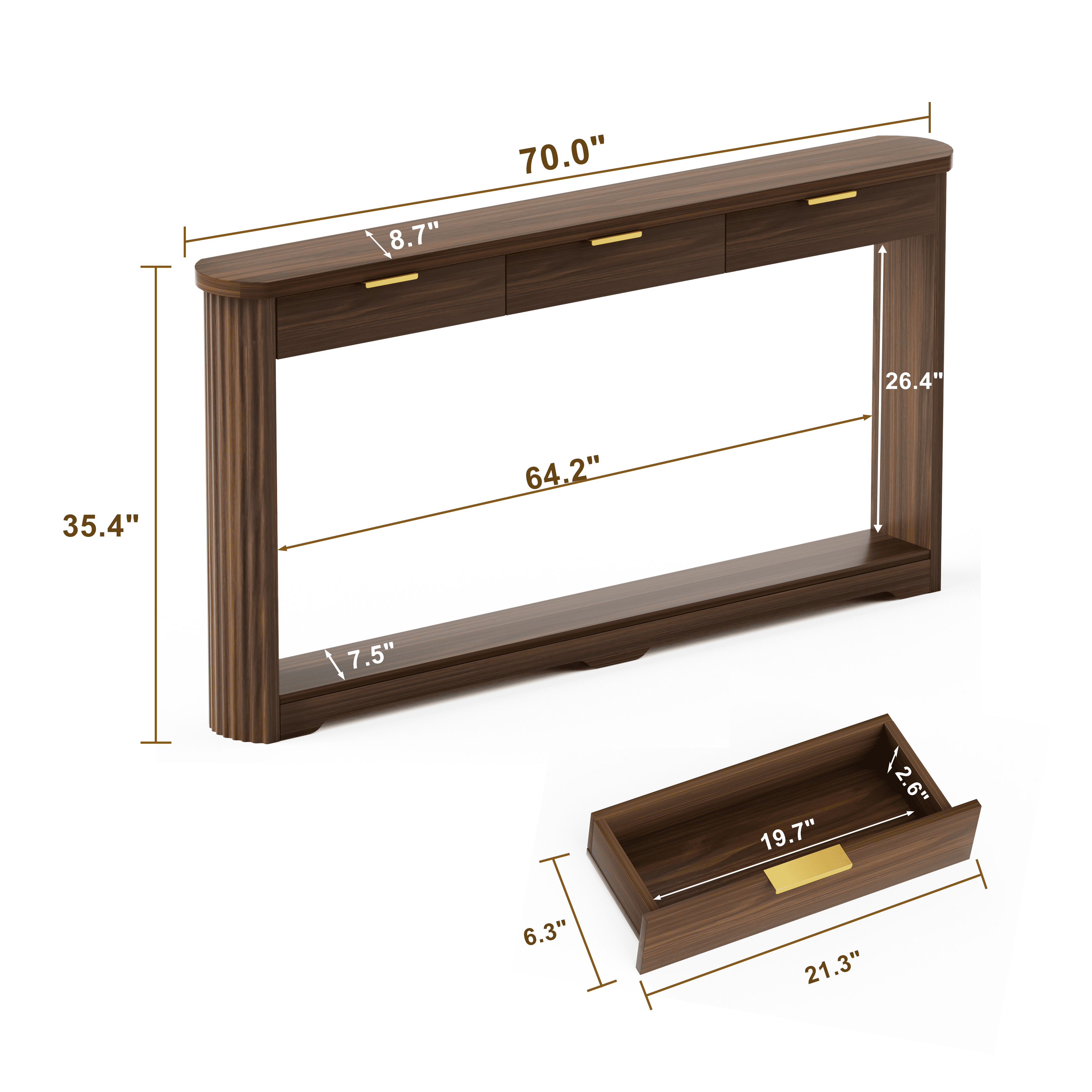Leumius 70.1" Console Table with Drawers,Slim Wooden Side Table Storage Table for Entryways,Hallways,Doorways,Walnut