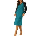 thumbnail image 2 of INSPIRE CHIC Women's Lounge Dress Sleepshirt Pajamas Long Sleeves Henley Neck Nightgowns with Pockets XS Peacock Blue, 2 of 6