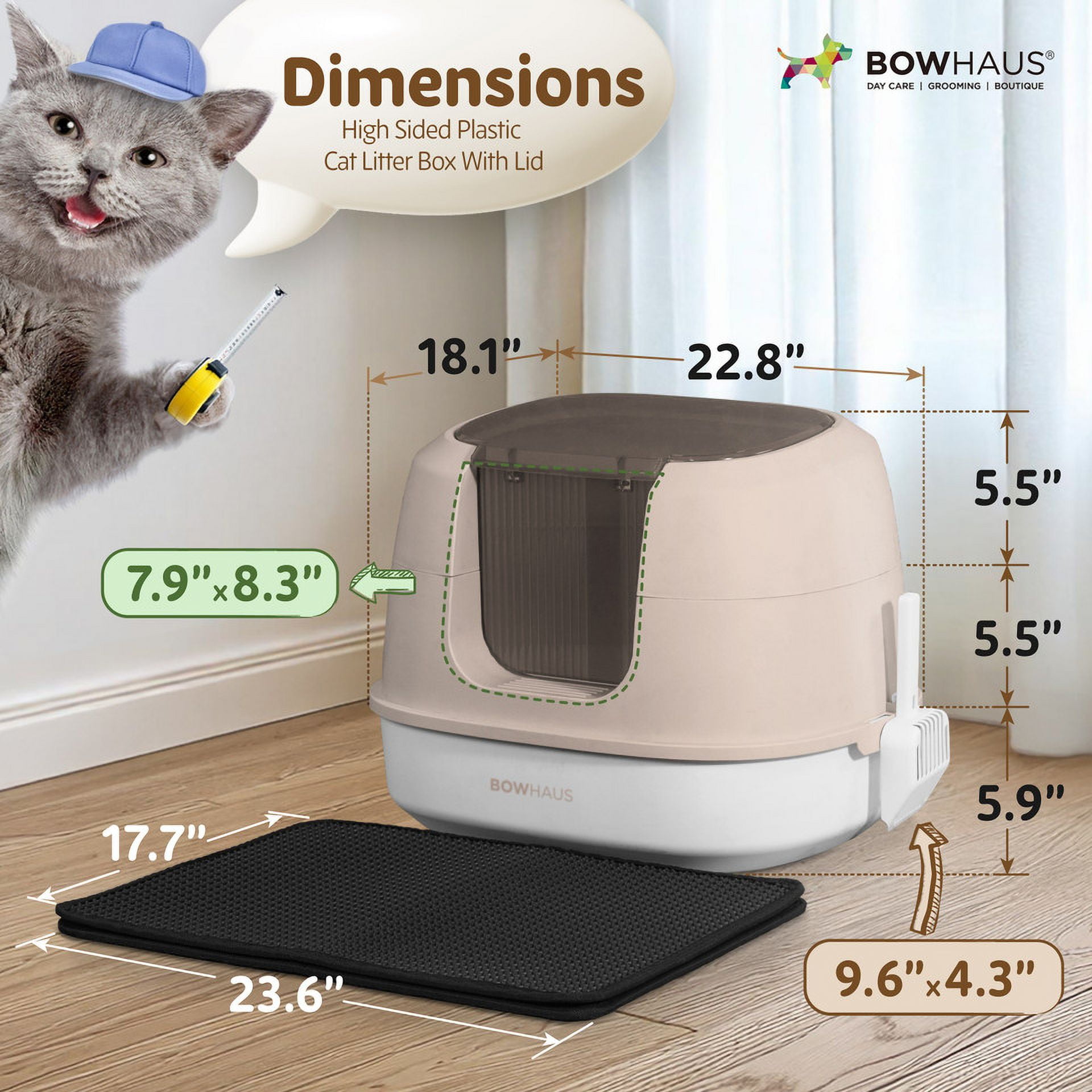 CAPHAUS 3-in-1 Detachable Cat Litter Box w/ Lid, Large Anti-Leakage Cat Toilet with Scoop, Cat Mat & Odor Fitter, Plastic Cat Box for All Sizes of Cats, Beige