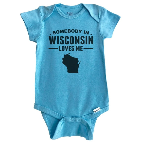 Somebody In Wisconsin Loves Me Baby Bodysuit - Wisconsin Baby Bodysuit (Blue), 0-3 Months