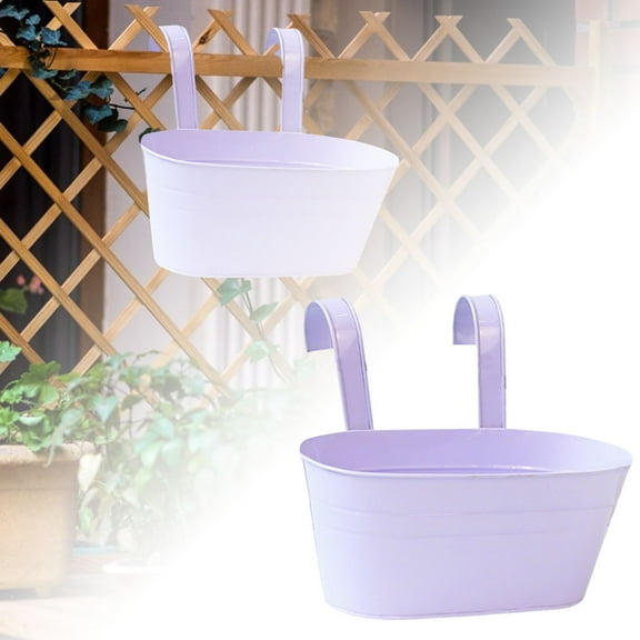 Large Iron Hanging Planters - Countryside Style Wall Mount Flower Pots for Railings & Fences | Indoor/Outdoor Metal Bucket Holder with Removable Hooks