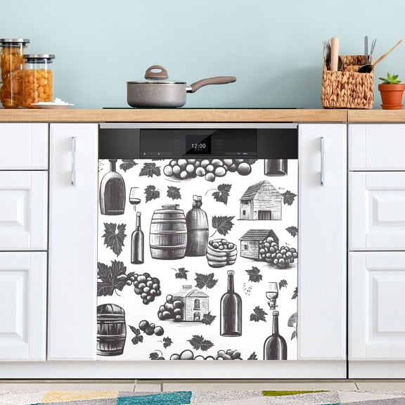 Dailycode Dishwasher Magnet Cover Magnetic Fridge Door Cover Home Kitchen Decor, Barrel Wine House, 23"x 26"