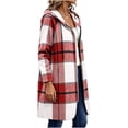 thumbnail image 6 of WIZUTIZ Women's Plaid Long Sleeve Zip Up Hooded Jacket Loose Fit Long Length Casual Coat Fall Winter Trendy Layering Outerwear with Pockets, 6 of 8