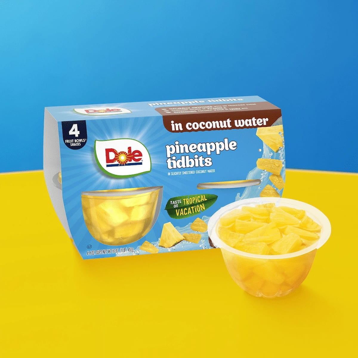(6 pack) Dole Fruit Bowls Pineapple Tidbits in Coconut Water*, 4 oz Cups (4 Pack)