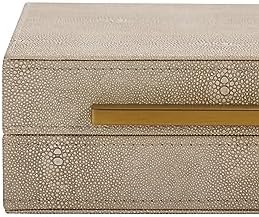Ivory Shagreen Decorative Box For Keepsake And Memory, Faux Leather Storage Box Jewelry Organizer Wooden Home Organizer Box For Accessory With Brushed Gold Handle (Ivory)