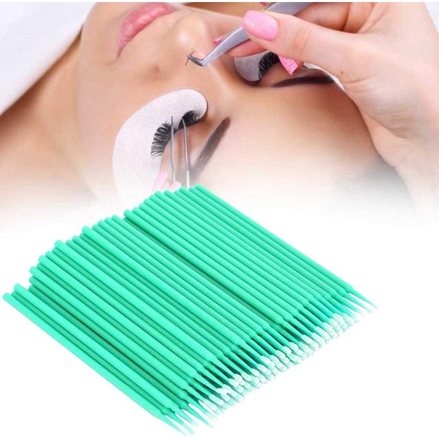 Micro Applicateurs, 200 Pcs Coton-Tige pour Cils Greffés, Brosse de Maquillage Micro Applicateurs (Vert)