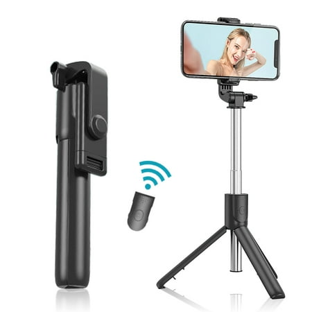 Image of Extendable Selfie Stick Phone Tripod with Detachable Bluetooth Remote Lightweight Portable Adjustable Cell Phone Tripods Desk Stand Holder Smartphone Outdoor Live Black