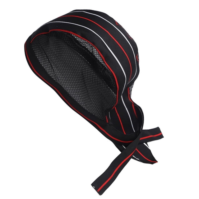 Toque de Chef Serveur Gril Unisexe Uniforme de Boulangerie BBQ Unisexe Uniforme de Travail de Cuisinier Casquettes en Maille de Chef Chapeau Rayures Rouges Blanches