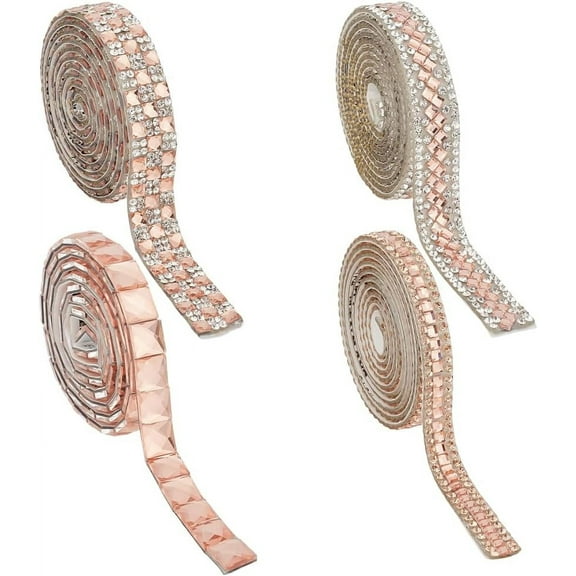 1 Set 4 Rolls 4 Styes Glass Self Adhesive Rhinestone Trimming Sewing Trim Rhinestone Tape Costume Accessories Padparadscha 8~12x2~3.5mm 1 yard/roll 1 roll/style
