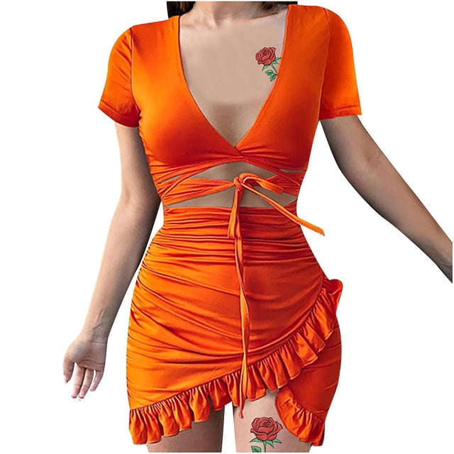 Vestido HUOGUO Fashion corto asimétrico sexy con cuello en V para mujer