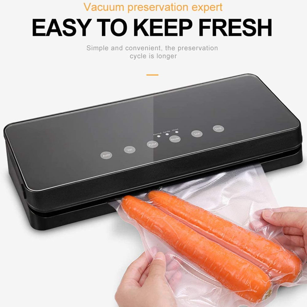 Vacuum Sealer, Automatic Food Sealer Machine for Food Savers w/Starter Kit|Led Indicator Lights|Easy to Clean|Dry & Moist Food Modes| Compact Design (Black)