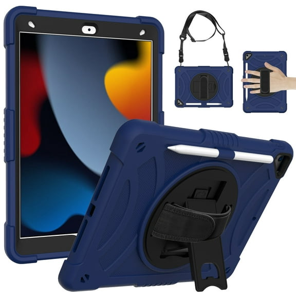 Case For Apple iPad Air 4/5/iPad Pro 11 inch Shockproof Protector Silicone with Pencil Holder   Handle   Shoulder Strap   Rotating Kickstand Tablet Cover [ Blue ]