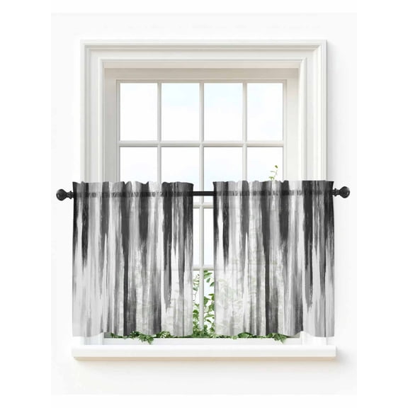 Black Gray White Tier Curtains 36 Inch Length,Sheer Curtains for Bedroom Living Room Window Vintage Rustic Abstract Ombre Aesthetic Voile Drapes Kitchen Curtains Small Half Window 27.5"x36" 2 Panels
