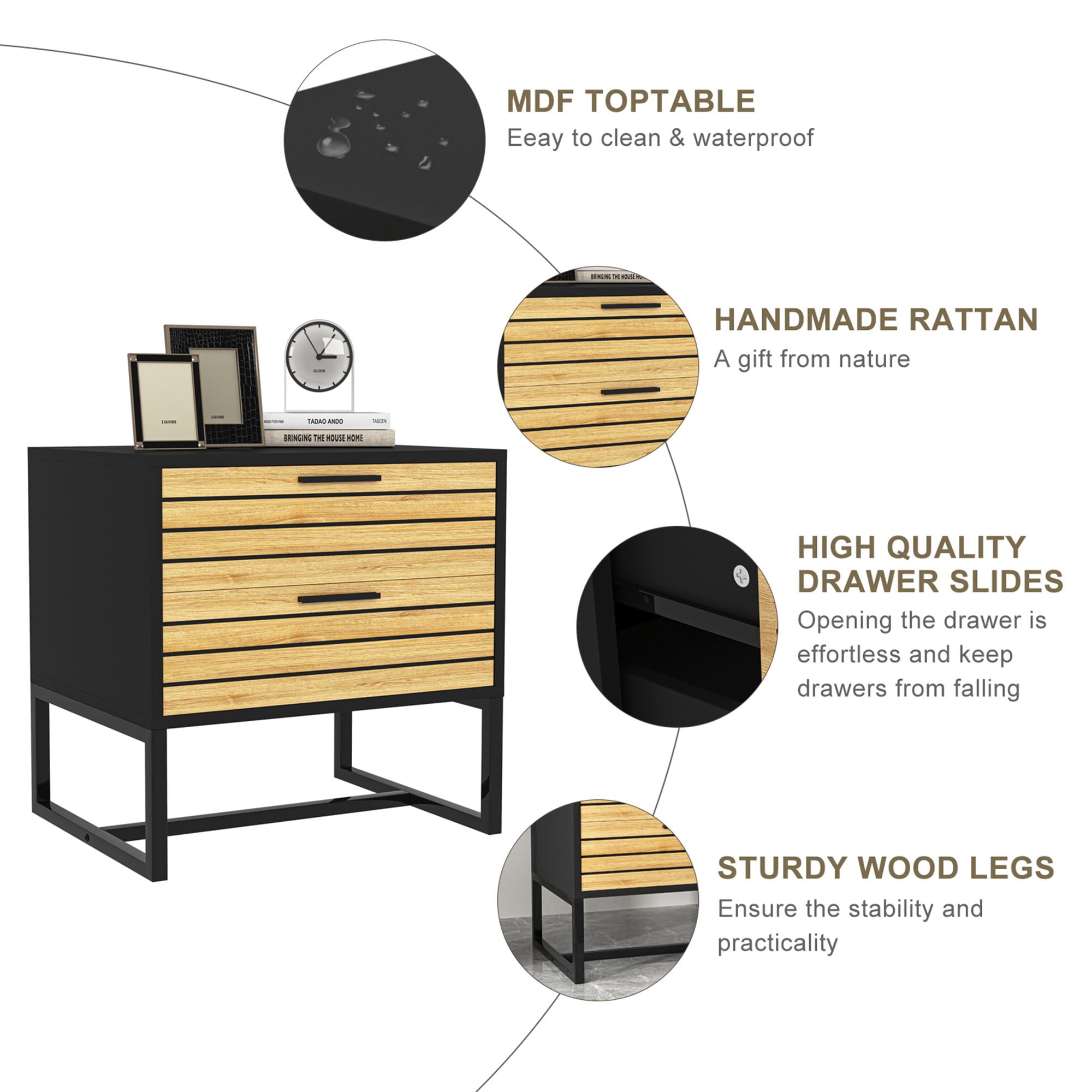 Finihen Modern Nightstand, Side Table with 2 Drawer, Accent Bedside End Table with Metal Legs for Bedroom, Dorm and Small Spaces, Black Finihen Modern Nightstand, Side Table with 2 Drawer, Accent Bedside End Table with Metal Legs for Bedroom, Dorm and Small Spaces, Black
