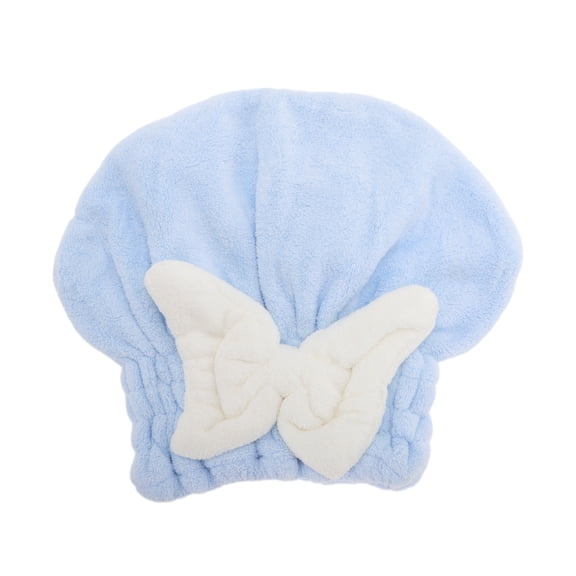 Unique Bargains 1 Pc Water-absorbent Bow Hair Drying Towel for Bathroom Hotel Coral Fleece Blue