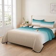 thumbnail image 2 of Twin Quilt Set 68''x86'', Teal Beige Ombre Cream Lightweight Bedspread Coverlet Set with 2 Pillow Shams, Modern Turquoise Abstract Art Breathable All Season Quilt Bedding for Dorm/Bedroom, 2 of 9