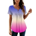 thumbnail image 4 of Oversized Sweatshirt For Women, Tunic Tops Dressy Casual Summer Button Short Sleeve Shirts Loose Fit Pleated Boho Top Women'S Tie Front Tops Women T-Shirts Casual Tops (5XL, Purple Pink) ZMTing, 4 of 4