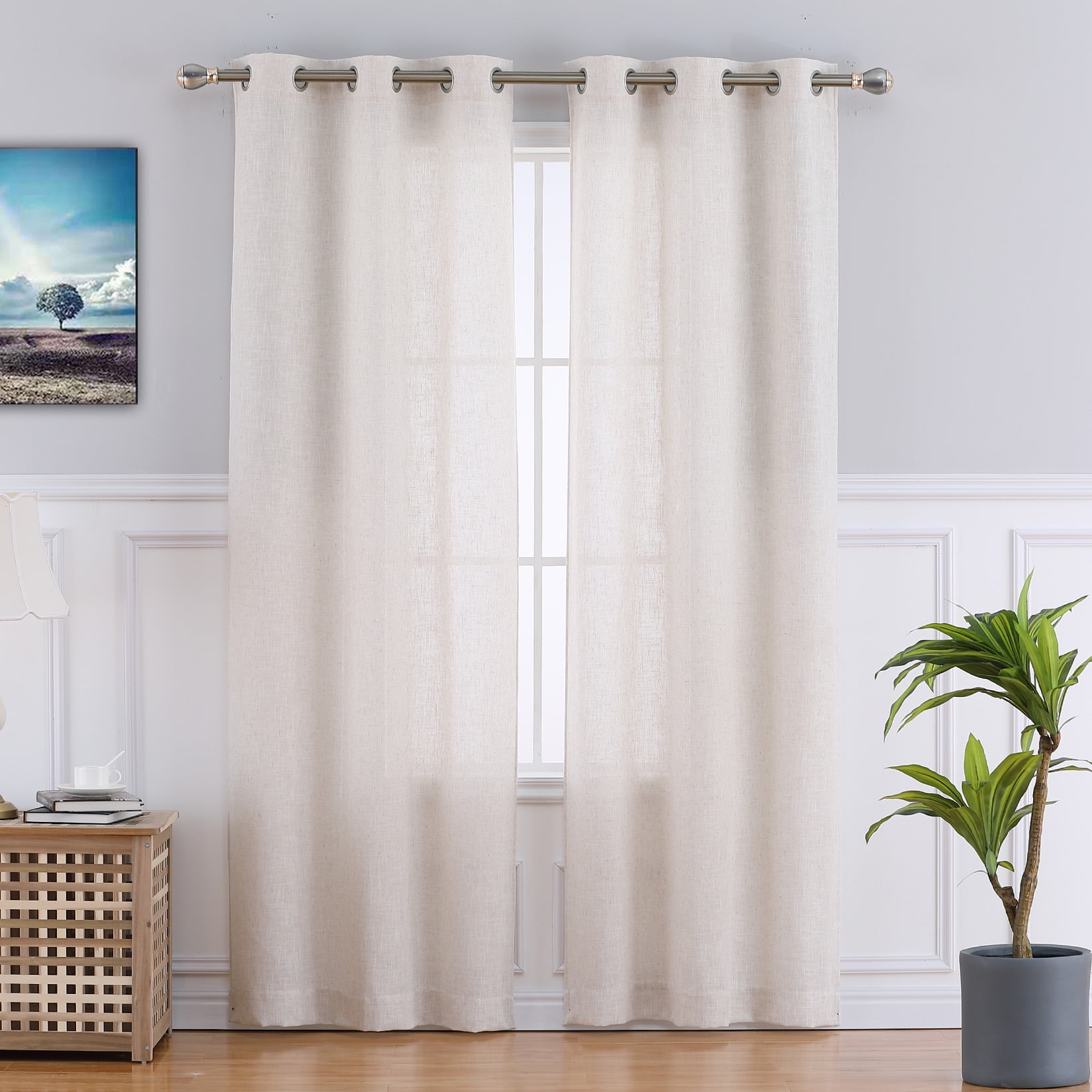 HOMERRY 37' W x 84' L Natural Farmhouse Linen Blend Textured Grommet Window Curtain Panels for Living Room Bedroom, Natural, 2 Panels