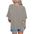 thumbnail image 4 of T-Shirts For Women Sevevn Women's Summer Patchwork Solid Color Round Neck Five-point Flared Sleeves Loose Top T-Shirt, 4 of 6