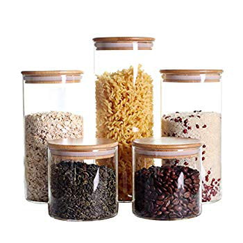 Food Snack Storage Jar Cans Container Canister with Airtight Seal Bamboo Lid N7 