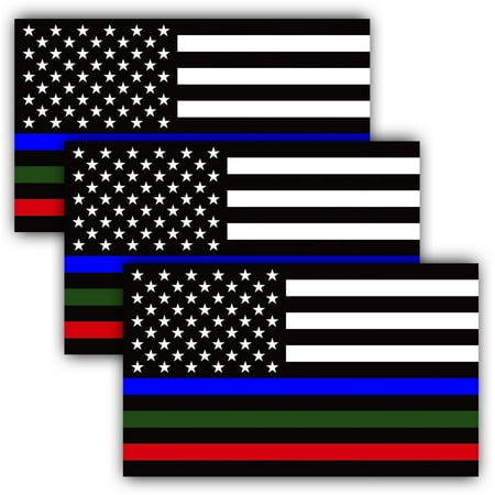 Amp Car Flag (ANLEY 5 X 3 inch Thin Line US Flag Decal - Blue Green and Red Reflective Stripe American Flag Car Stickers - Support Police Military and Fire Officers (3)