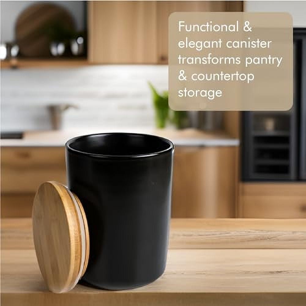 ARTHAUSEN Ceramic Storage Jar Canister - Airtight Bamboo Lid w/Silicone Seal - Modern Design for Kitchen Counter or Bathroom (Black 1080mL)