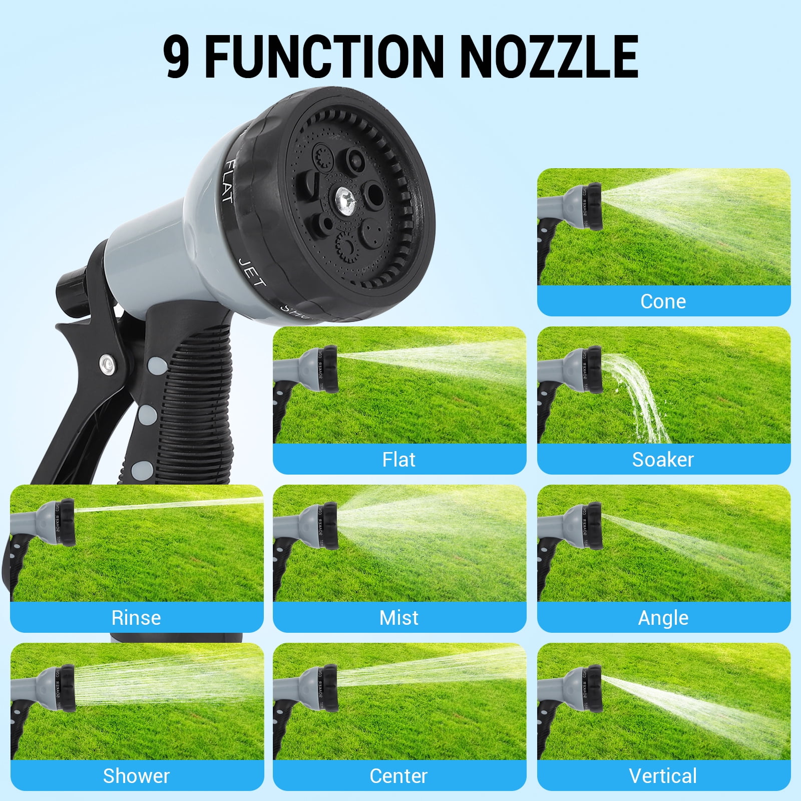 Mescukay Retractable Garden Hose Reel - 1/2 inch x 65 Ft Wall Mounted, 9-Function Nozzle, Any Length Lock, Slow Return, 180° Swivel Bracket