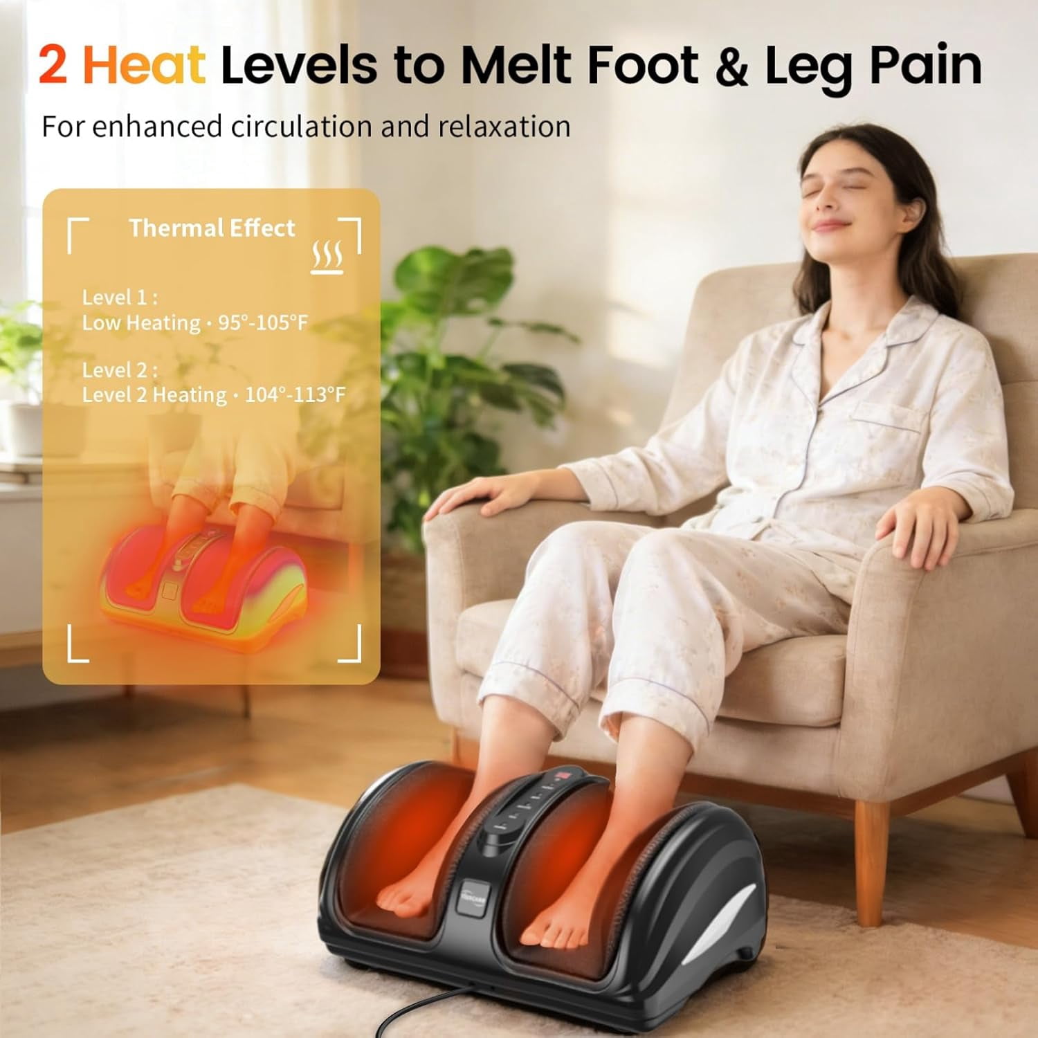 TISSCARE Foot Massager with Heat, Multi-Mode Relaxation Massage System with Rollers for Calf, Ankle, Home and Office Use