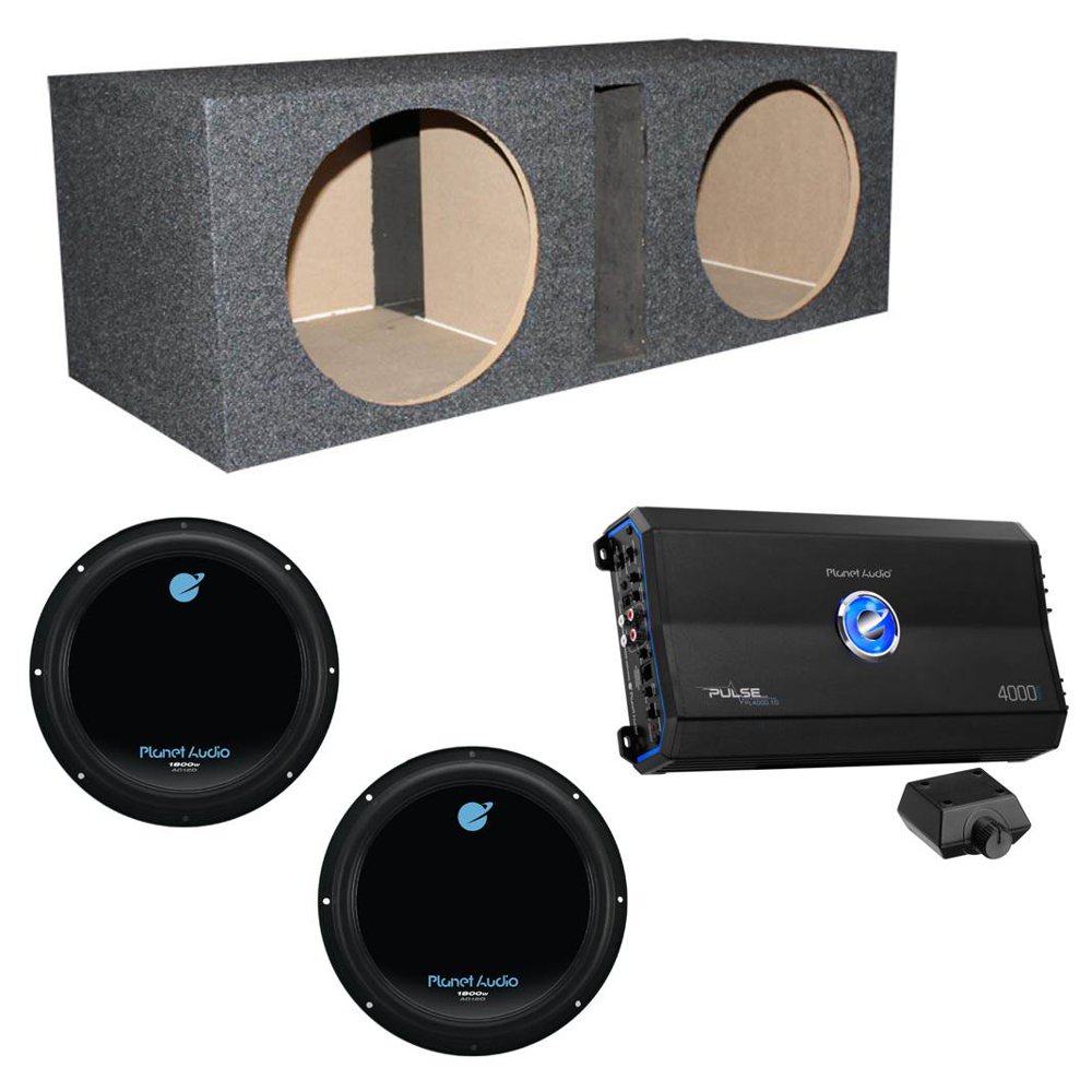 Audio 4000W Amplifier & 12" 1800W Subwoofer (2 Pack) & Vented 12