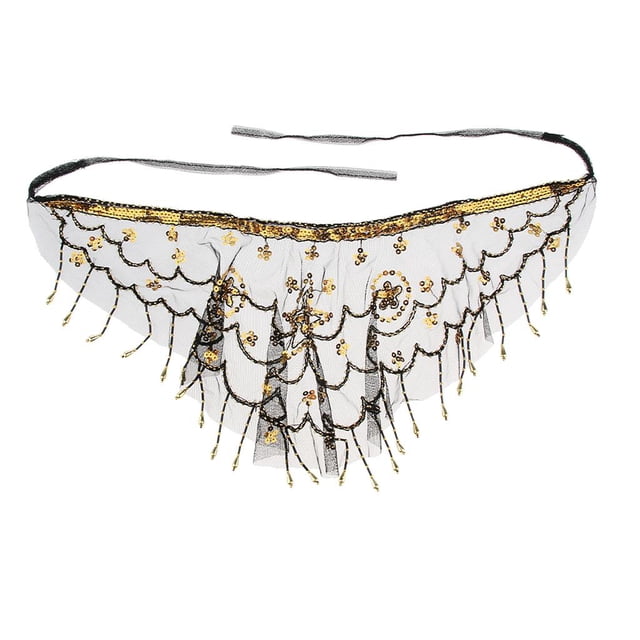 Lady Belly Dance Lentejuelas Con Cuentas Velo Facial Accesorio De Disfraz De Halloween Negro Sunnimix Danza del Vientre Cara Velo