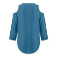thumbnail image 3 of Pxiakgy Cold Shoulder 3/4 Roll Sleeve Tops for Women Loose Shirt Chiffon Zipper Long Sleeves Plus Size Tops Cold Shoulder Top Zip Front Shirts V Neck Blouses Tunic Top Light Blue L, 3 of 6