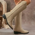 thumbnail image 5 of Viluyesy Womens Western Knee High Boots, Low Heels Pointed Toe Faux Leather Fashion Cowgirl Tall Boots Khaki, 5 of 9