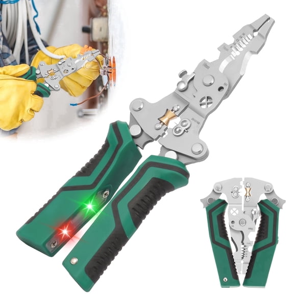 18-in-1 Foldable Wire Stripper with Voltage Tester, Electrical Pliers and Wire Crimping Tool for 8-16 AWG Wires