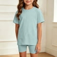 thumbnail image 6 of Mifsaly Girls 2 Piece Summer Outfit Sets Crew Neck Short Sleeve T-Shirts and Stretch Biker Shorts Kids Casual Sport Home Playwear Basic Matching Clothes, 6 of 9