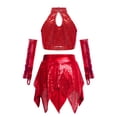 thumbnail image 4 of Haitryli Kids Girls Sequin Hip Hop Jazz Dance Outfit Crop Top Skirts with Tassel Sleeves Set for Recital Stage Performance Red 6, 4 of 8