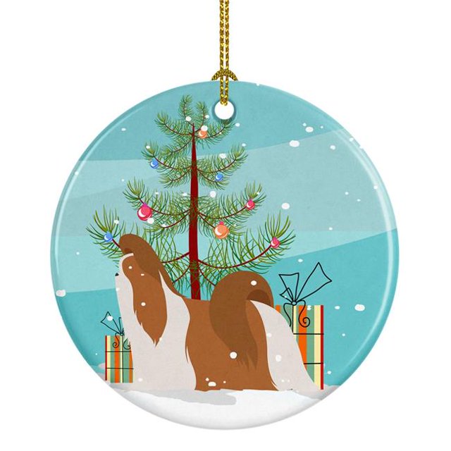 Shih Tzu Merry Christmas Tree Ceramic Ornament