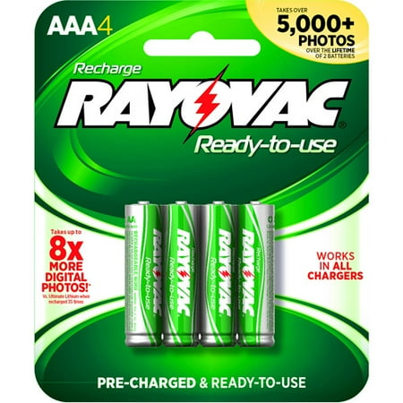 Rayovac Pre-charged Rechargeable NiMH AAA Batteries, 4ct