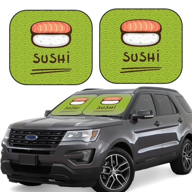 Disketp Fresh Sushi Pattern 2 Piece Windshield Sunshades,Folding Windshield Sun Shade for Car SUV Trucks Sedan,Blocks UV Rays Sun Visor Protector-Large