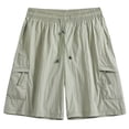 thumbnail image 3 of Men's Nylon Breathable Quick Dry Shorts, Elastic Drawstring Waist Deep Side Pockets Loose Solid Thin Fabric, Multi Occasion Casual Shorts for Beach Travel Daily | TruHer,Army Green L, 3 of 8