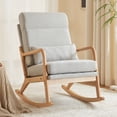 thumbnail image 2 of UWR-Nite Rocking Chair Nursery, 25.2" High Backrest Mid-Century Rocking Chair with Wooden Armrest Upholstered Glider Rocker with Free Lumbar Pillow for Living Room, 2 of 7