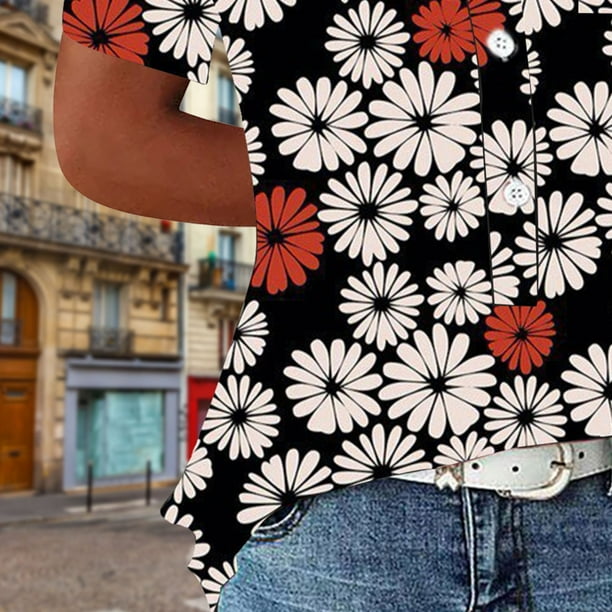 Gibobby Camisas mexicanas con cuello en V para mujer Camiseta suelta informal con cuello en V para mujer blusa manga corta con estampado B CH Walmart en linea