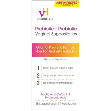 vH Essentials Prebiotic & Probiotic Vaginal Suppositories, pH Balance and Odor Control, Supports Feminine Intimate Health, 15-Count