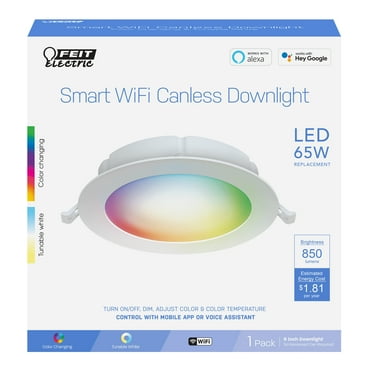 Feit Electric 6" White Tethered J-Box Canless Recessed LED Downlight  Alexa Google