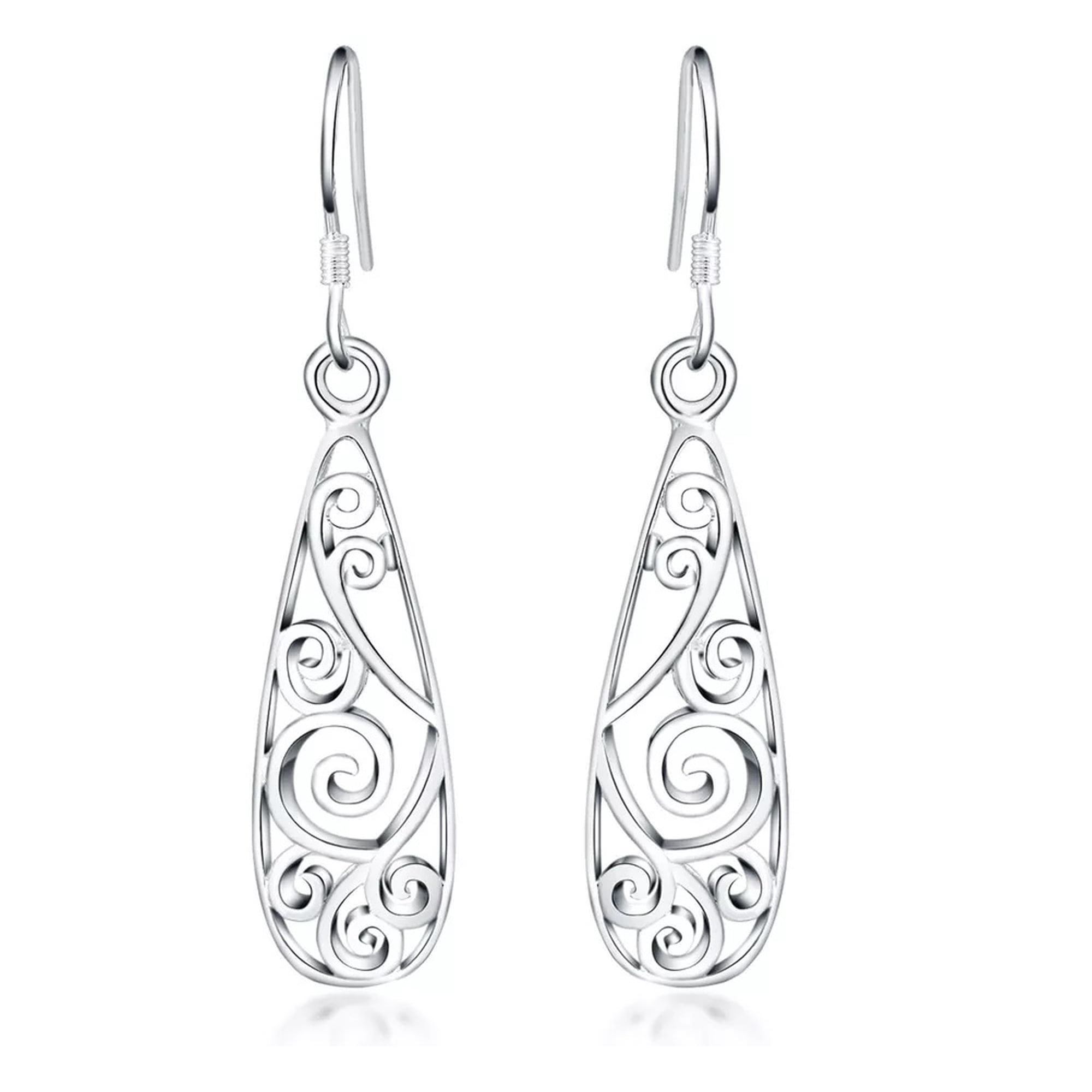 925 Sterling Silver Filigree Teardrop Earrings