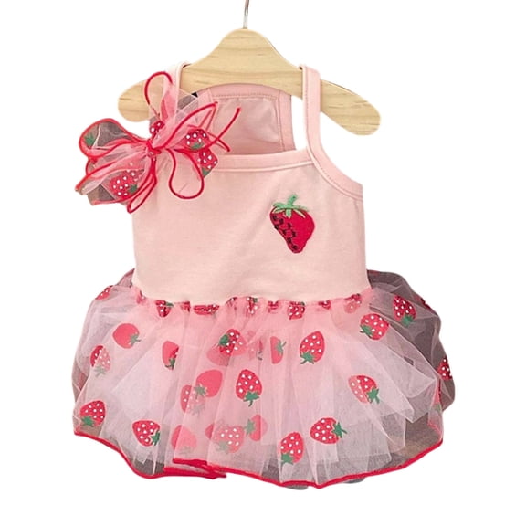 Ciwanning Pet Strawberry Dress Dog Ruffle Skirt Pet Wear Princess Elegant T-shirt Dress Beach Influencers Same Props
